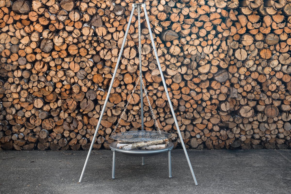 Brasero de jardin avec grill pivotant Flamio - en acier argenté