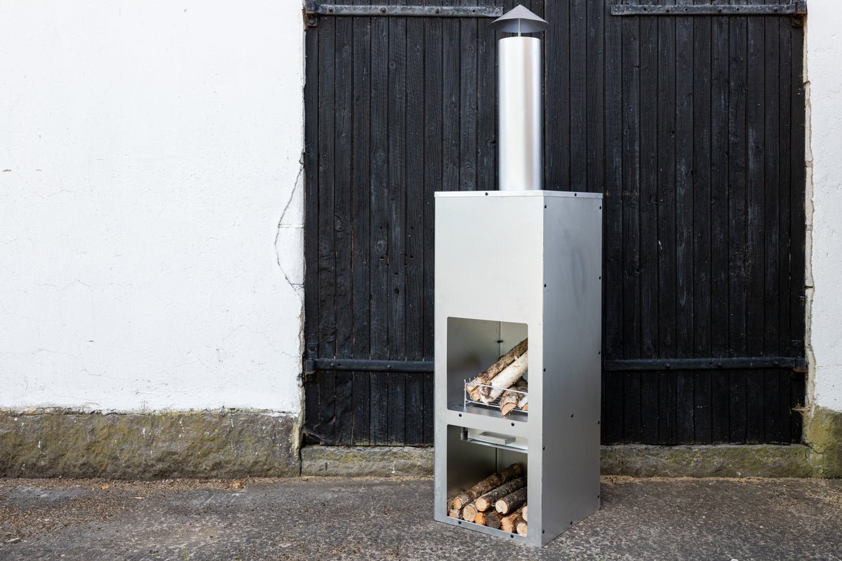 Cheminée de terrasse Lio - en acier argenté