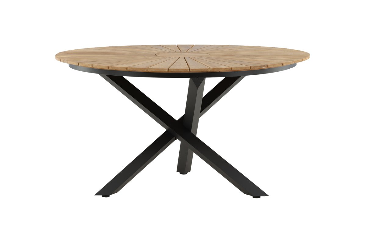 Table de jardin Mirani - une table à manger ronde en Métal et teck
