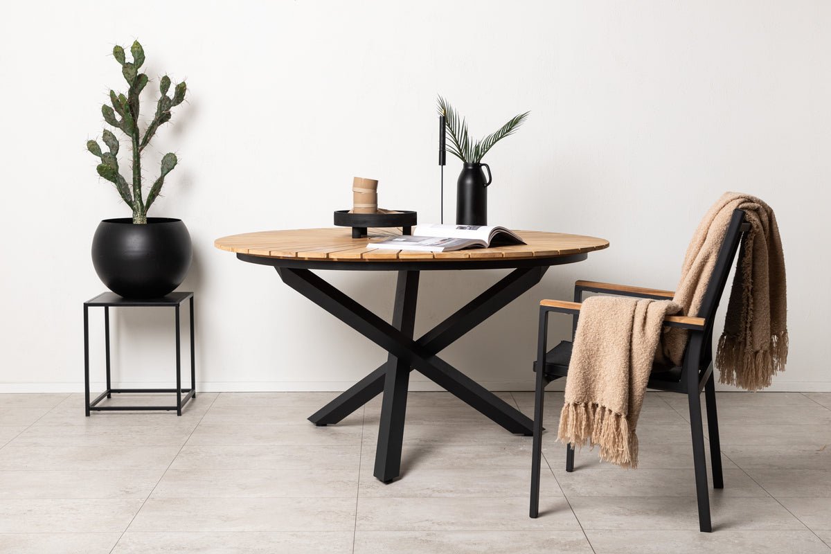 Table de jardin Mirani - une table à manger ronde en Métal et teck