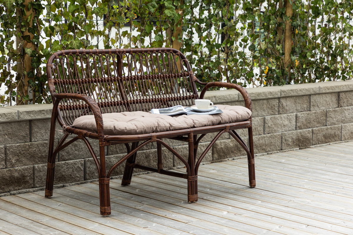 Banc de jardin Tobias - En rotin de couleur noyer foncé