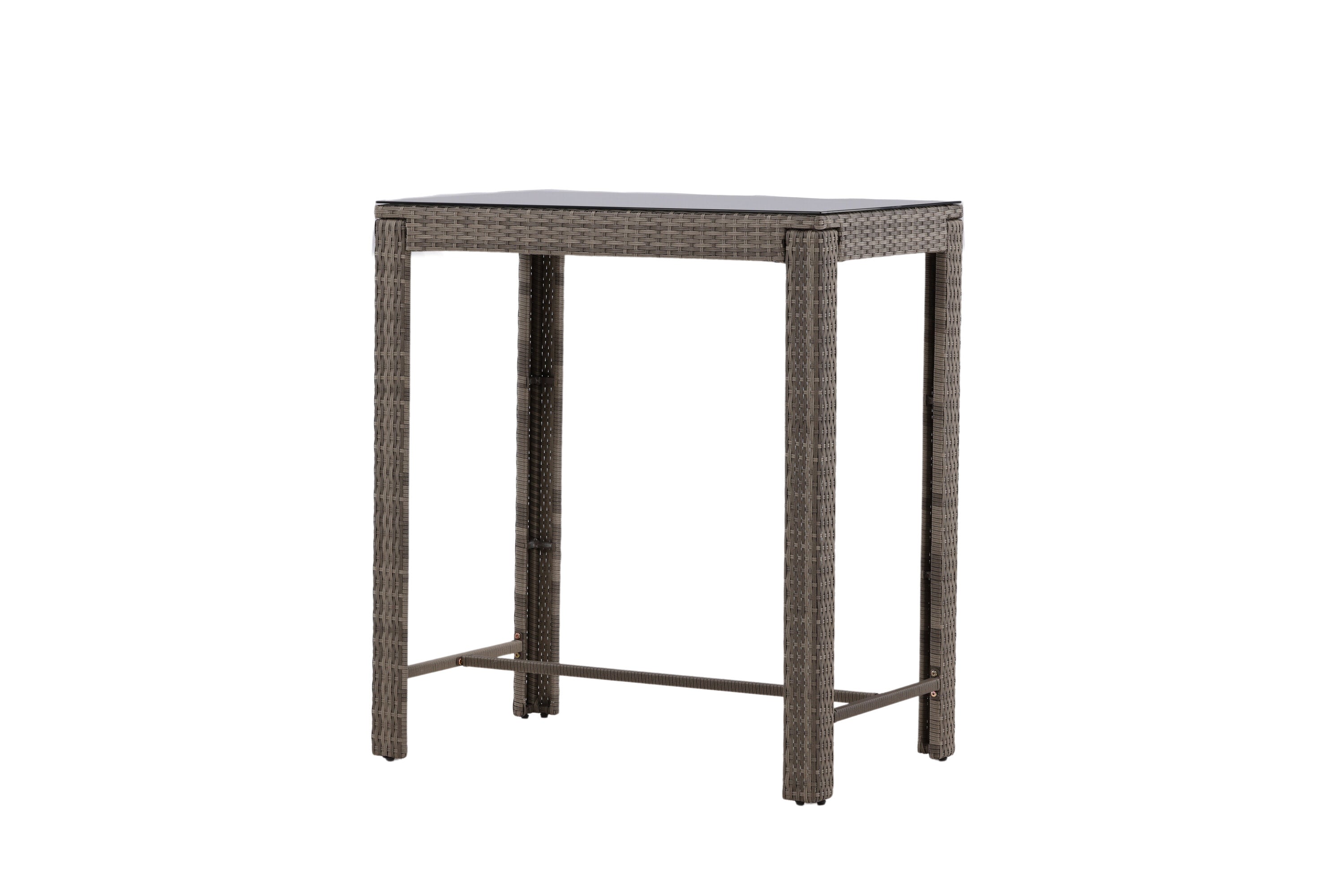 Table haute de jardin Bärbel - Table haute en rotin avec plateau en verre