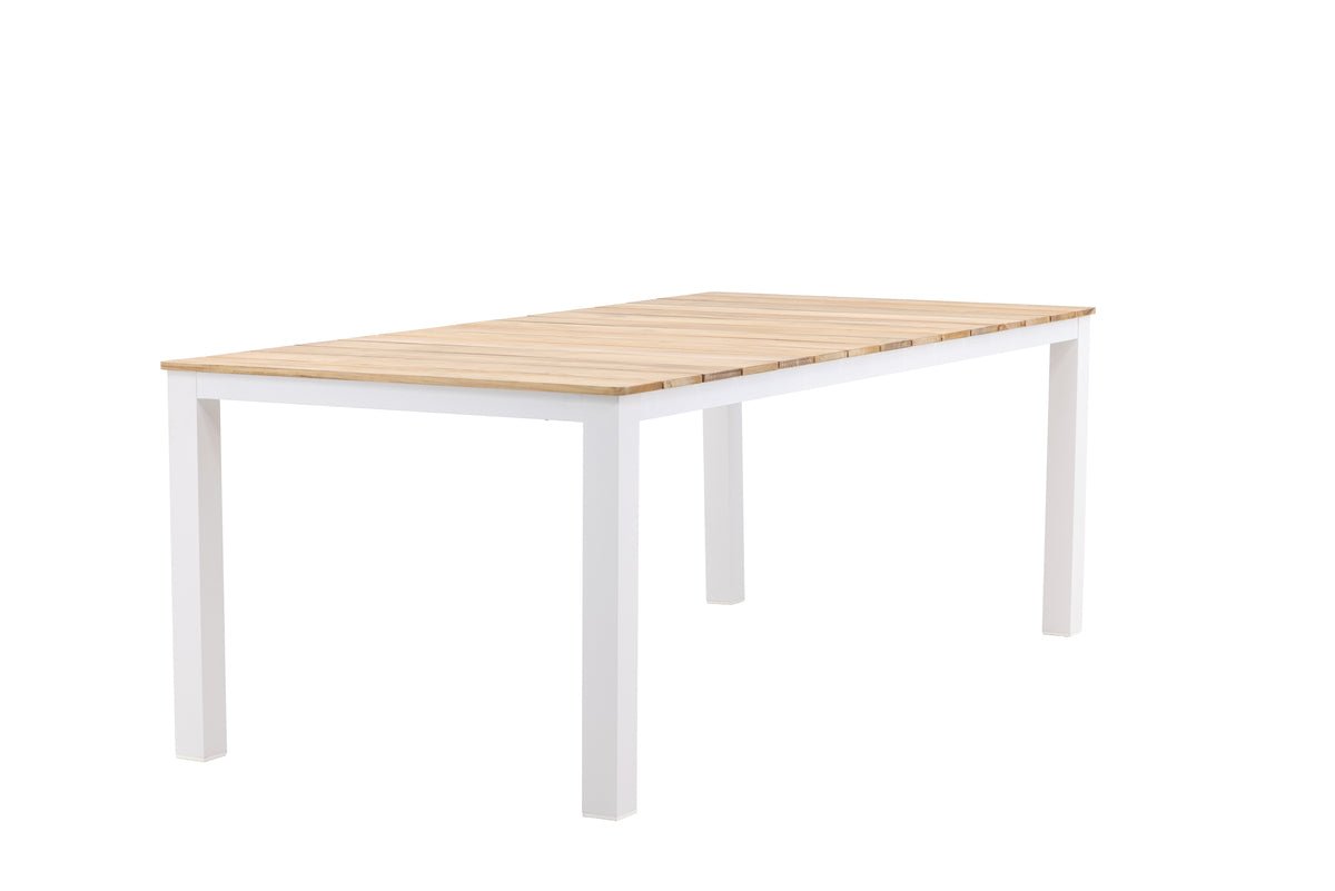 Table à manger de jardin Eliano - 210x100 cm avec un plateau en teck aspect naturel