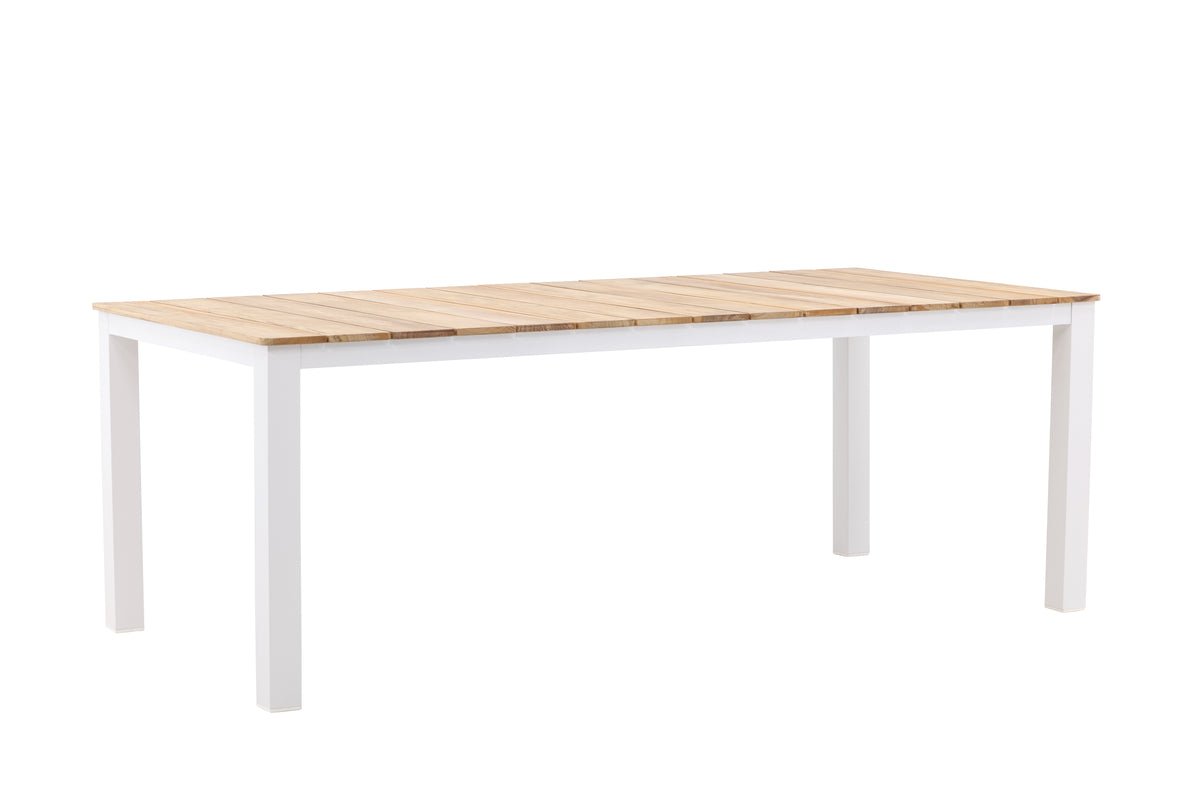 Table à manger de jardin Eliano - 210x100 cm avec un plateau en teck aspect naturel