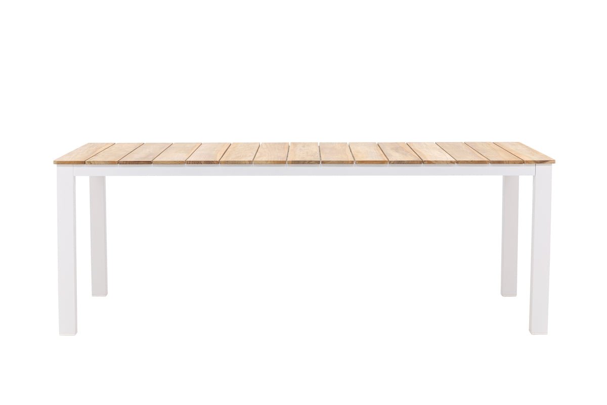 Table à manger de jardin Eliano - 210x100 cm avec un plateau en teck aspect naturel