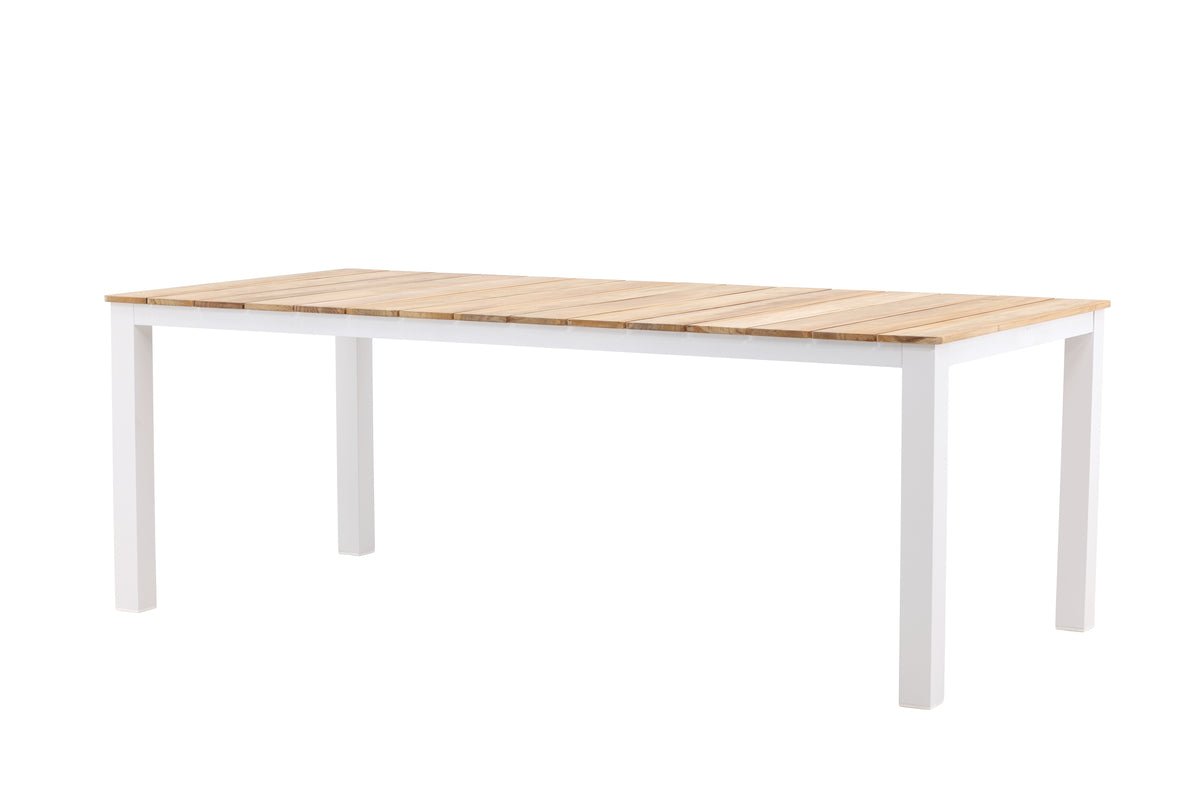 Table à manger de jardin Eliano - 210x100 cm avec un plateau en teck aspect naturel