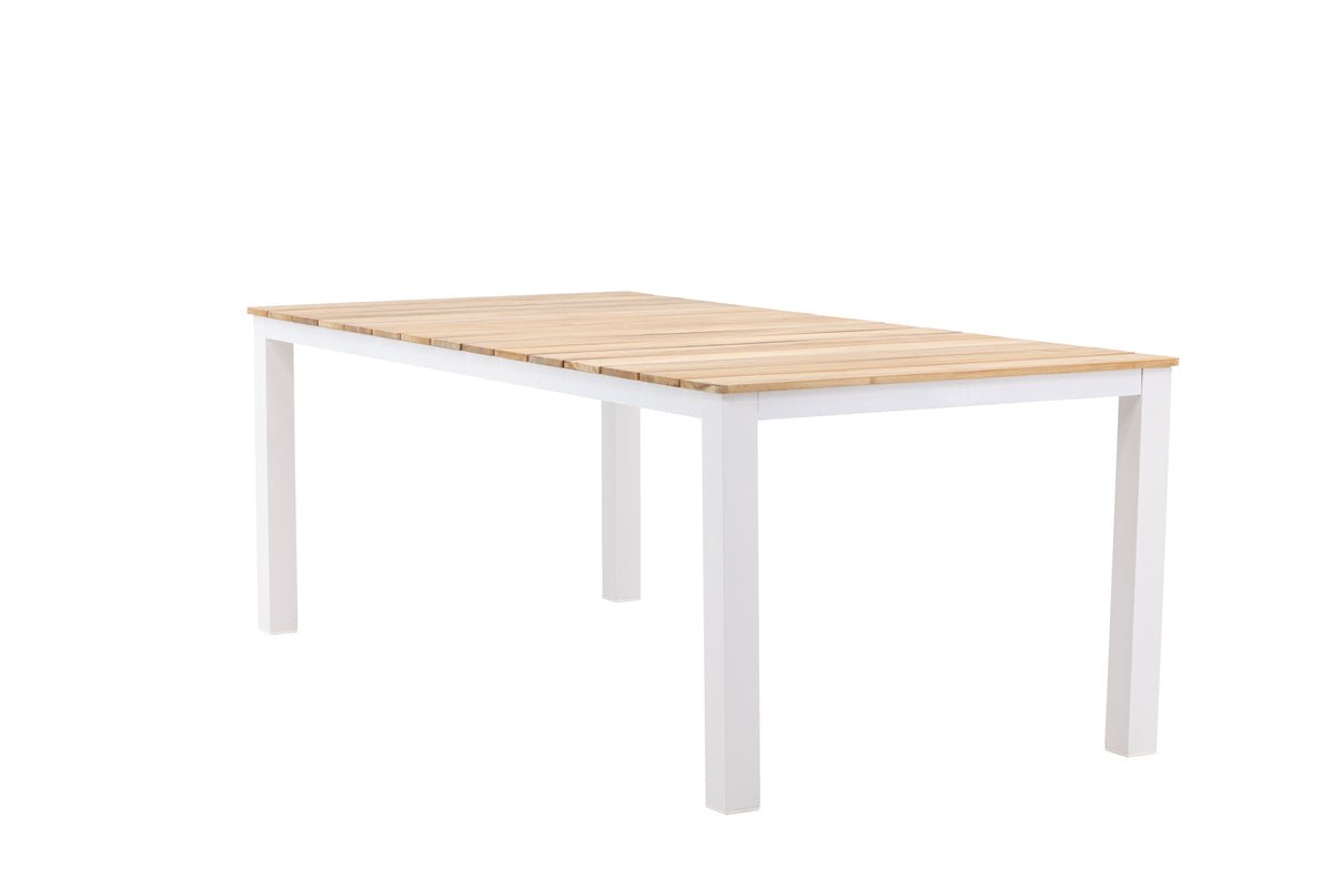 Table à manger de jardin Eliano - 210x100 cm avec un plateau en teck aspect naturel