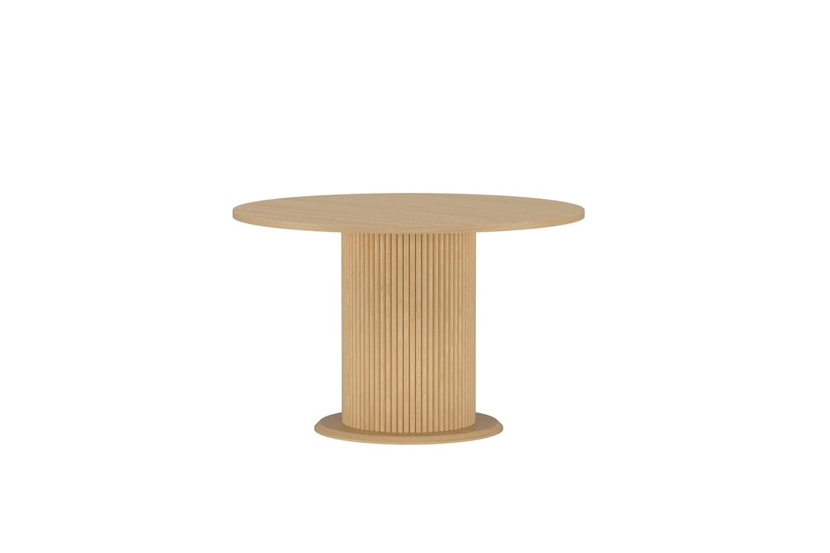 Table à manger Elsa - Ronde avec colonne cannelée et aspect bois