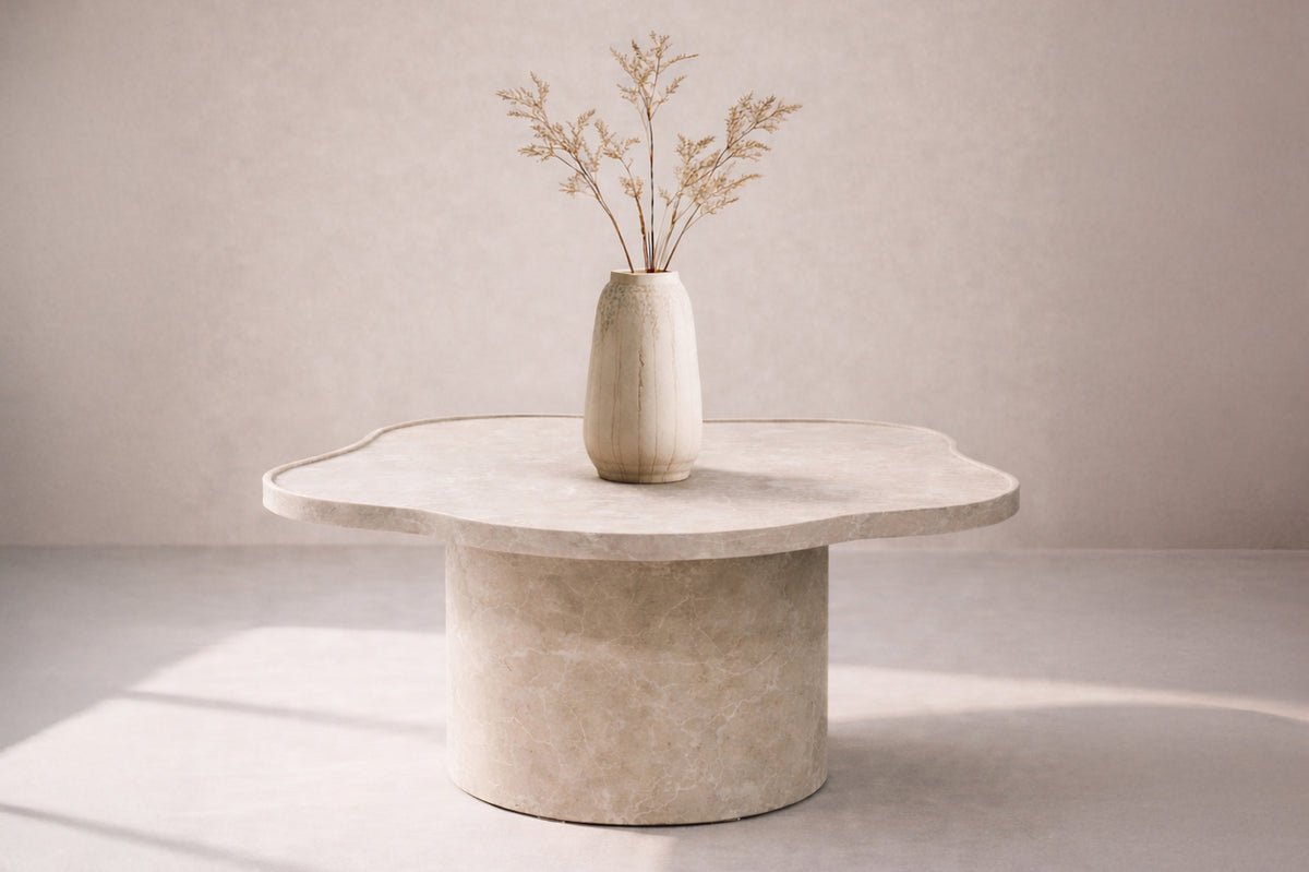Table basse Zai - en Beige avec forme ronde et aspect marbre