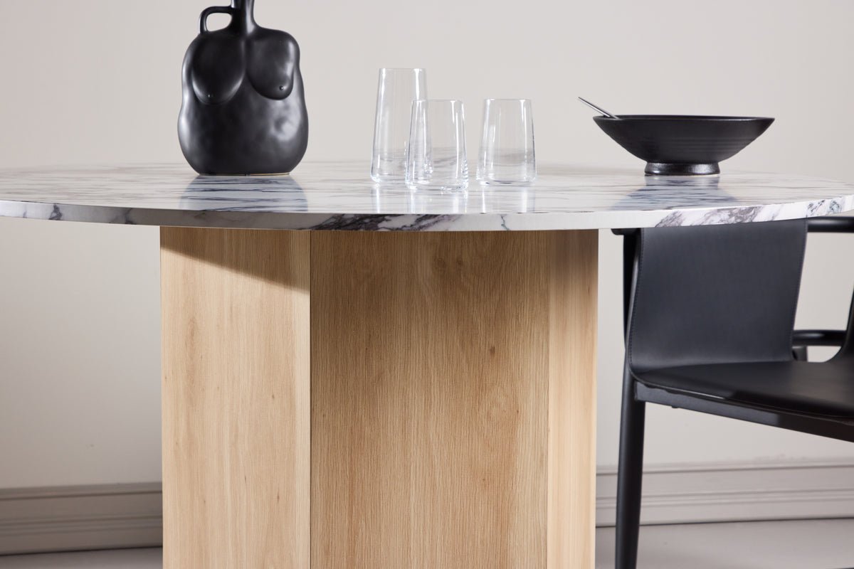 Table à manger Agesta - table à manger ronde avec plateau en gris clair, moka et noir