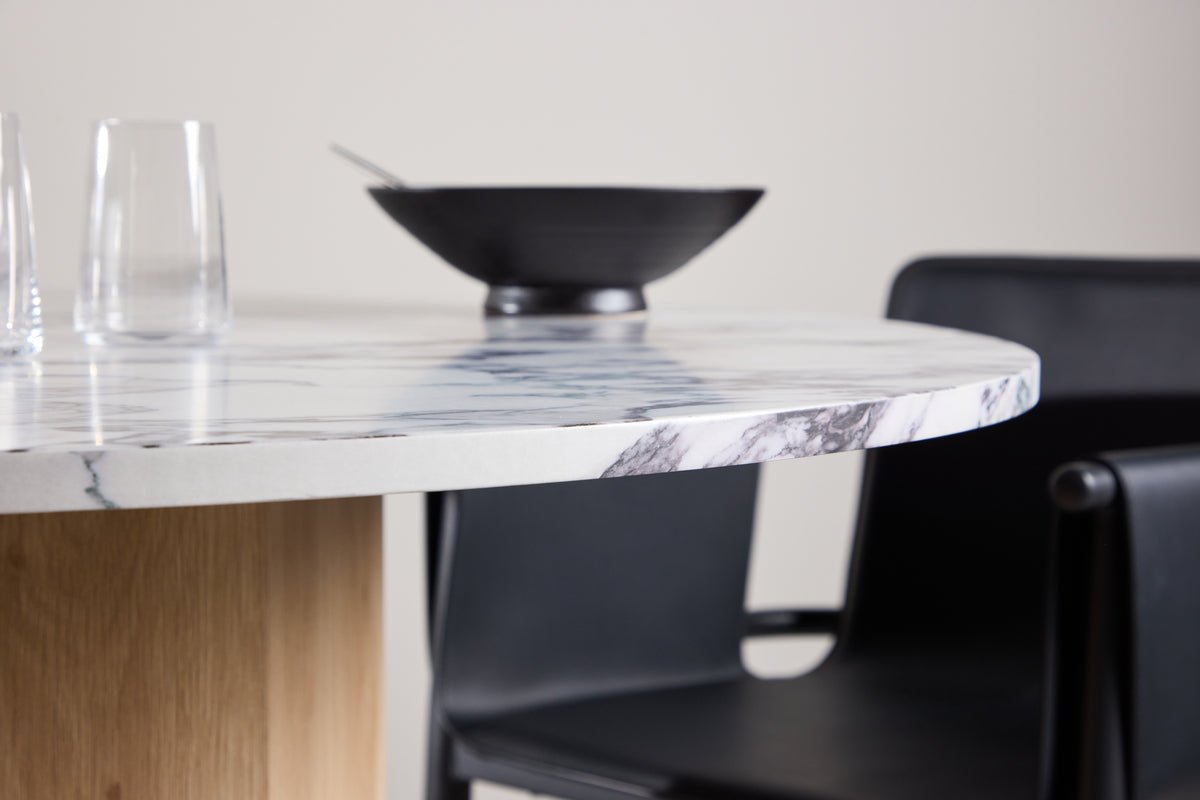 Table à manger Agesta - table à manger ronde avec plateau en gris clair, moka et noir