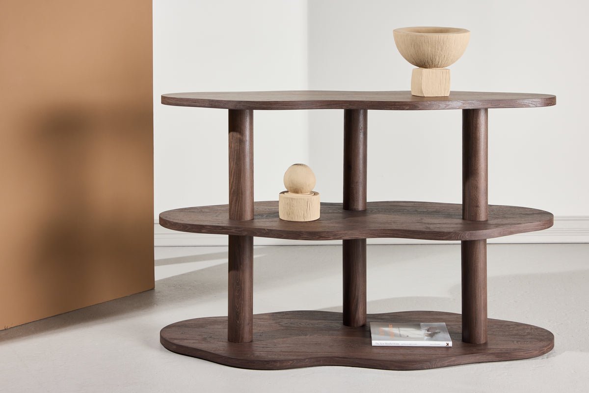 Regal Aureo – Étagère 3 niveaux en moka avec forme ondulée