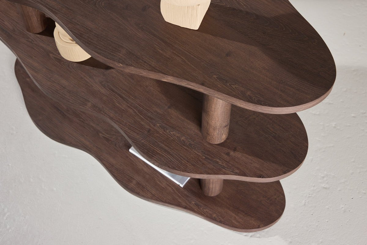 Regal Aureo – Étagère 3 niveaux en moka avec forme ondulée