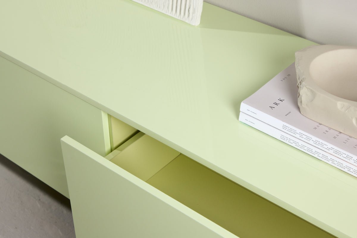 Meuble TV bas Marivo – Design brillant en Vert frais