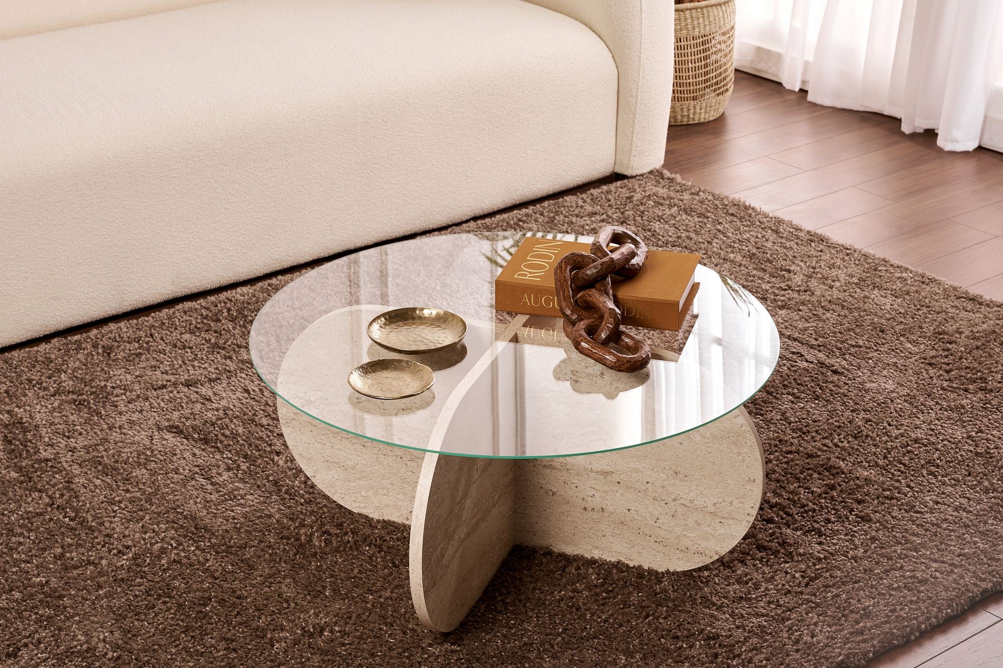 Table basse Rovida - avec plateau en verre rond en 2 variantes