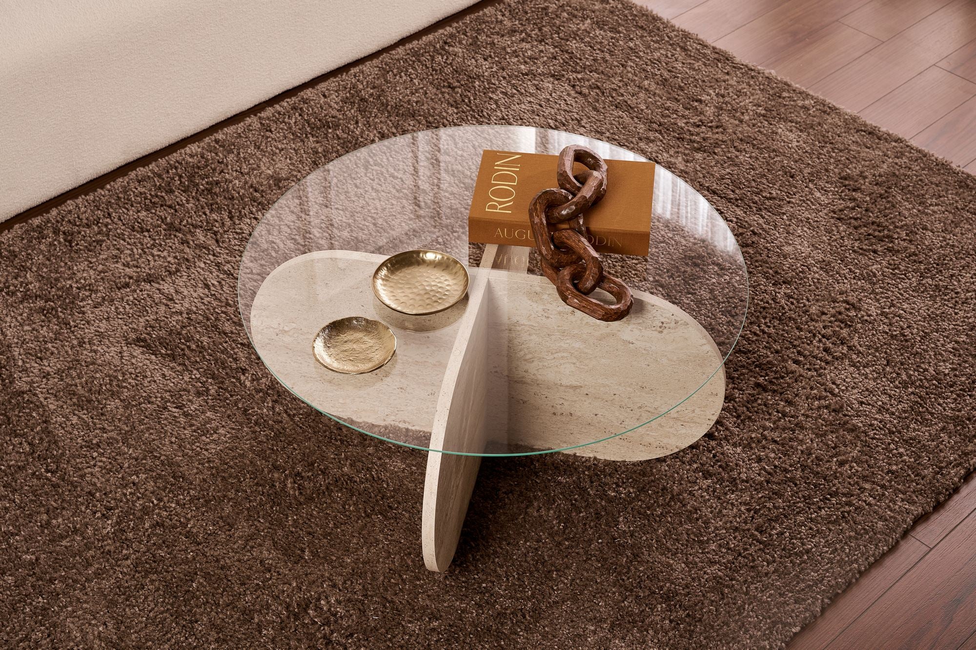 Table basse Rovida - avec plateau en verre rond en 2 variantes