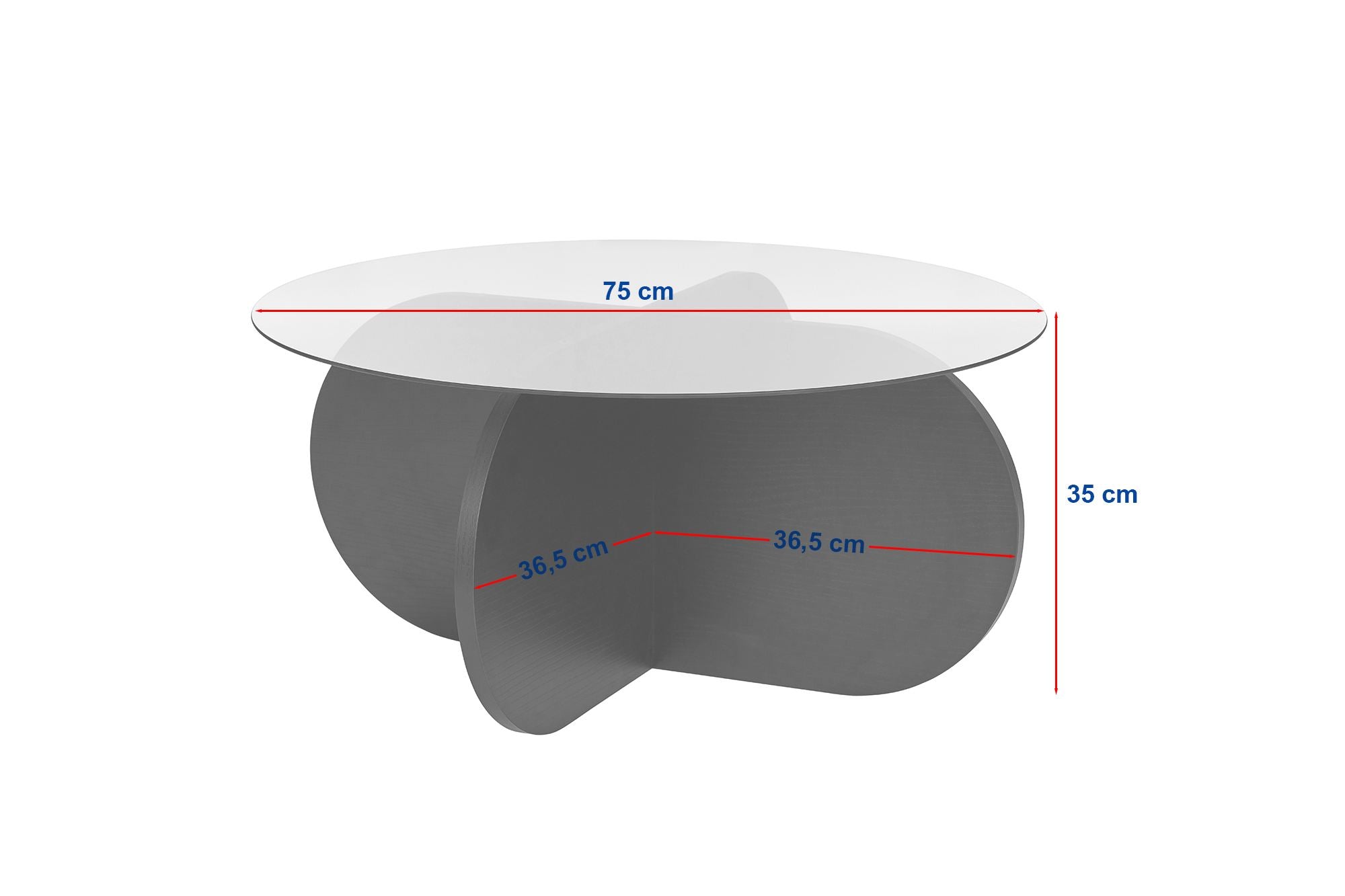 Table basse Rovida - avec plateau en verre rond en 2 variantes