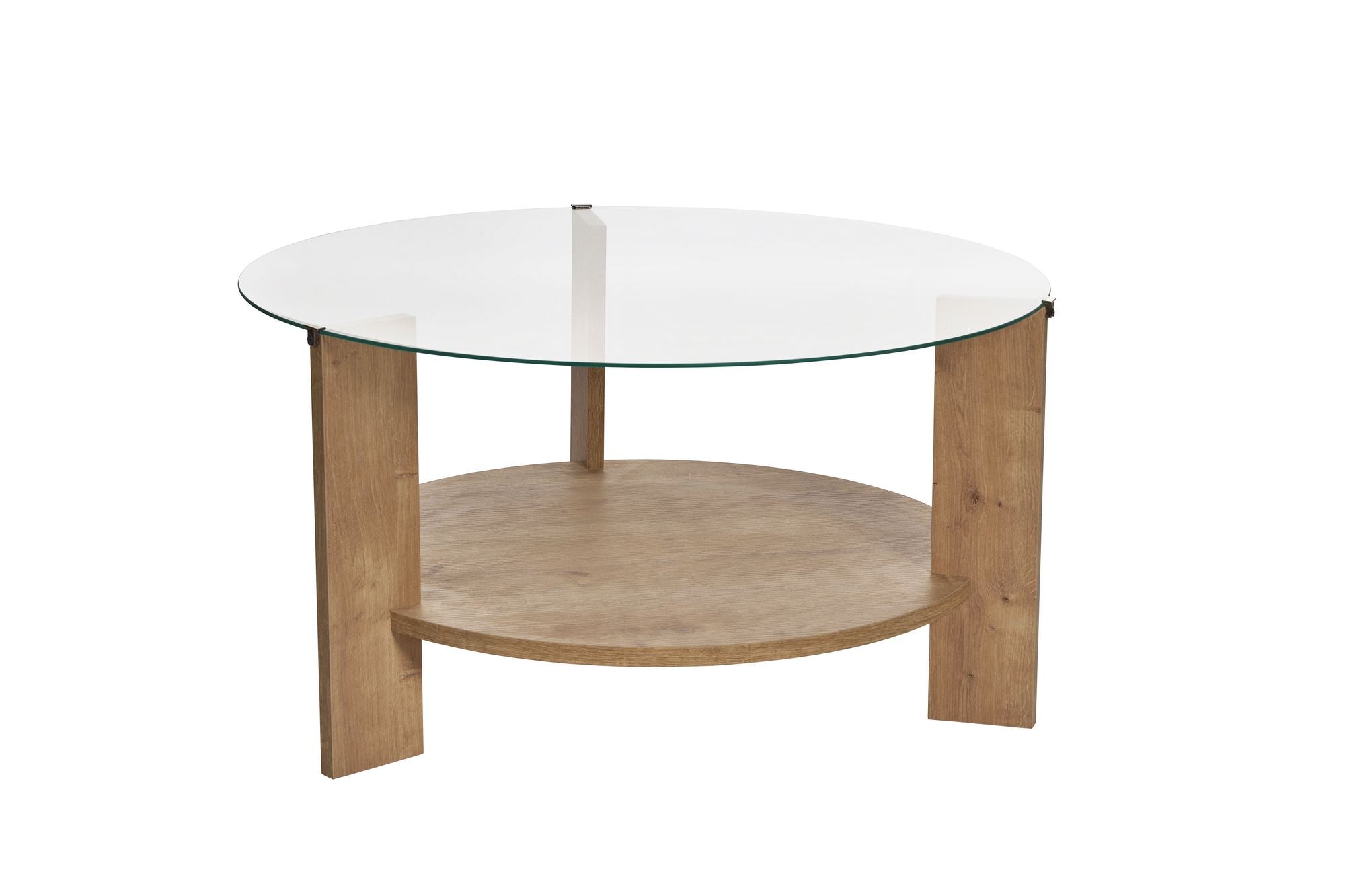 Table basse Davira - avec plateau en verre rond et aspect bois