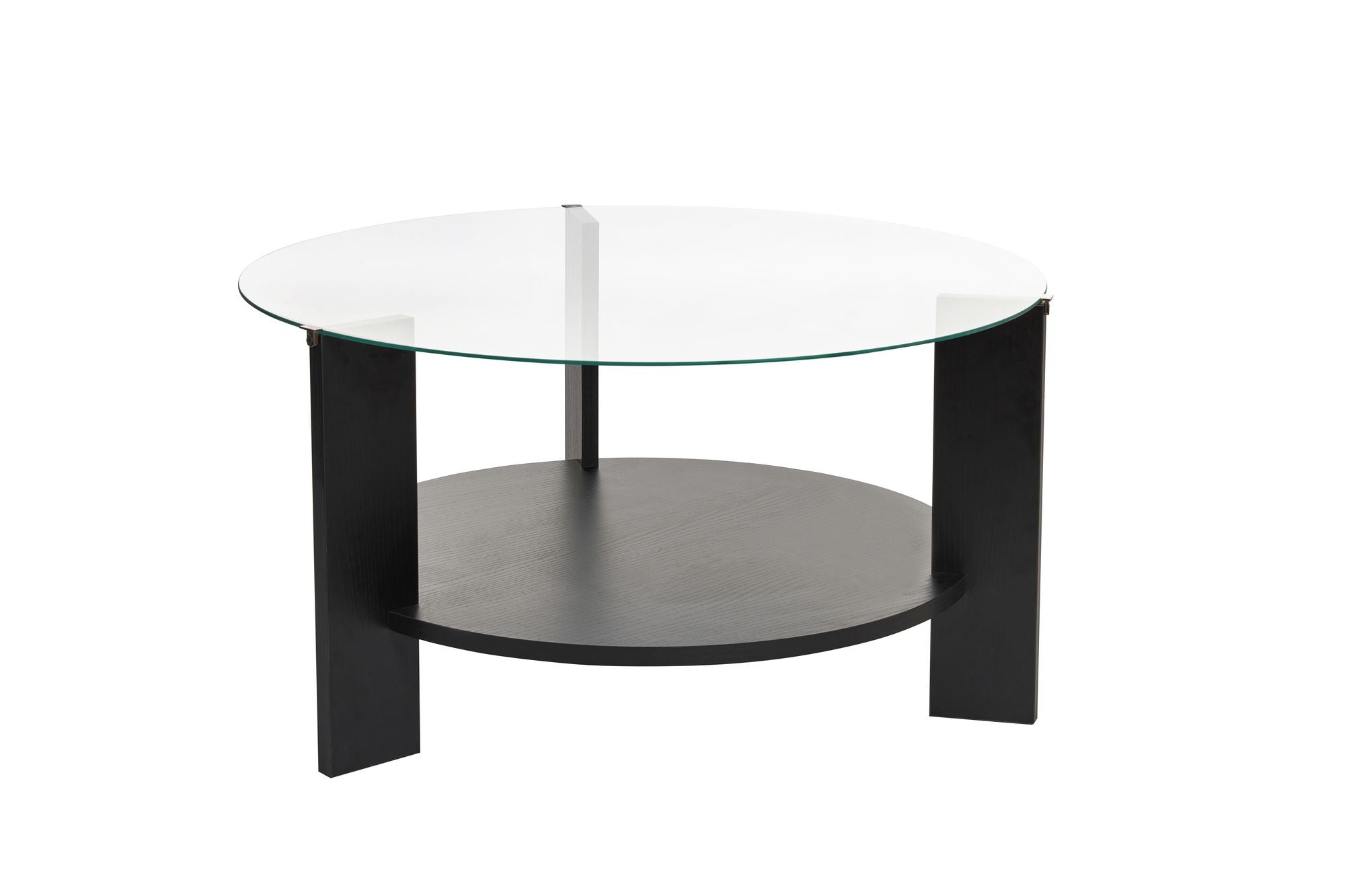 Table basse Davira - avec plateau en verre rond et aspect bois