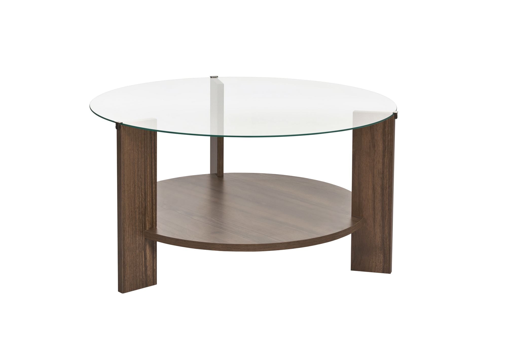 Table basse Davira - avec plateau en verre rond et aspect bois