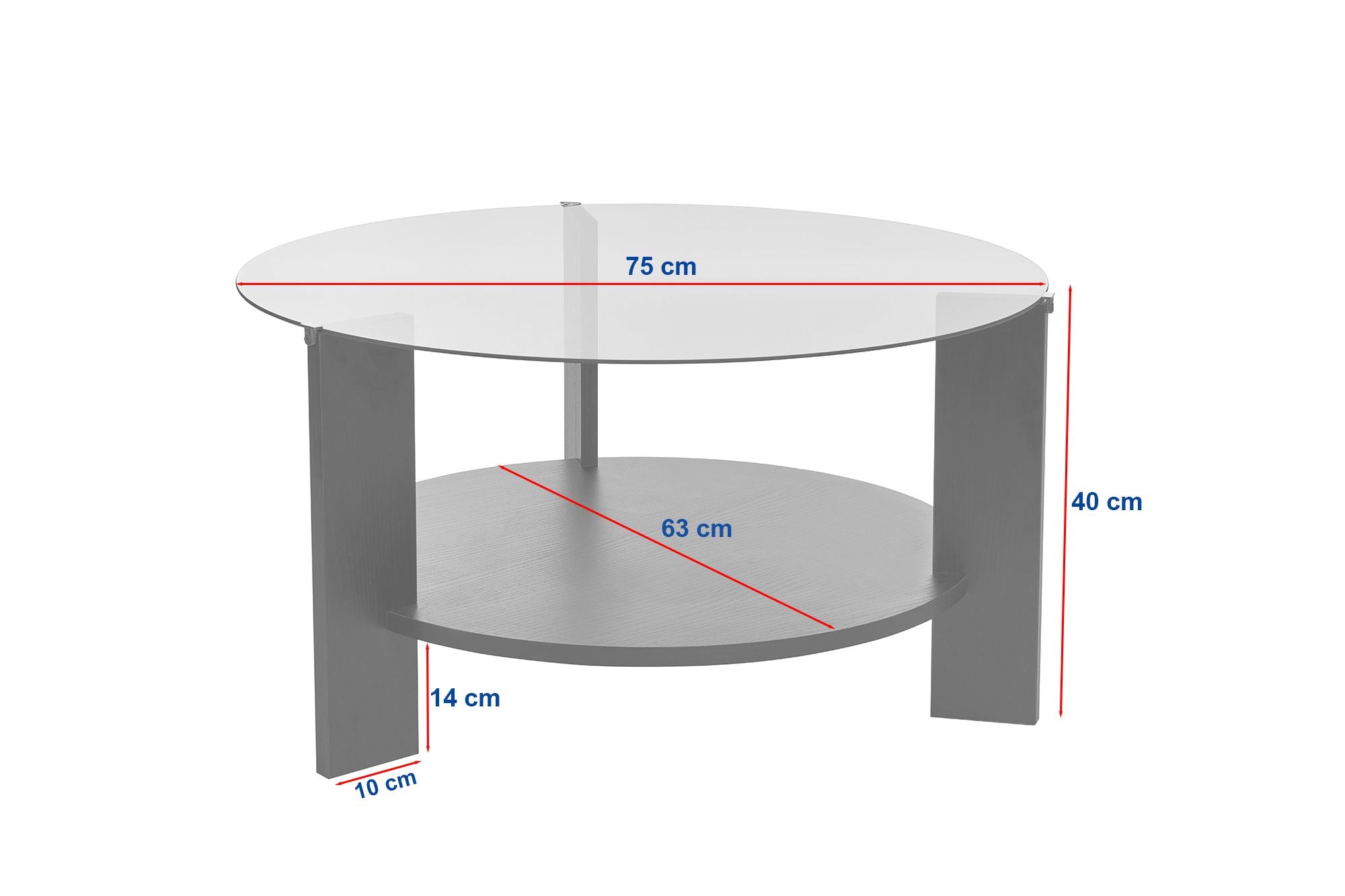 Table basse Davira - avec plateau en verre rond et aspect bois