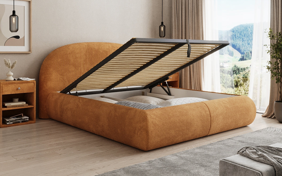 Lit rembourré design Loop en Côtelé avec rangement