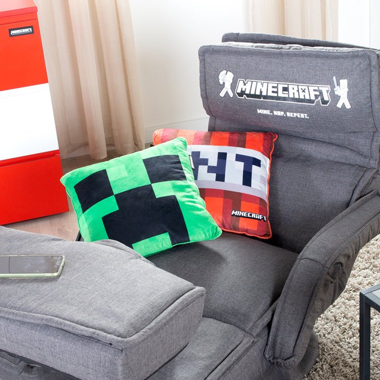 Minecraft Coussin décoratif « Peluche Creeper » – avec rembourrage et aspect velours