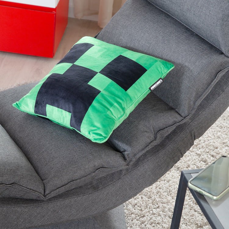 Minecraft Coussin décoratif « Peluche Creeper » – avec rembourrage et aspect velours