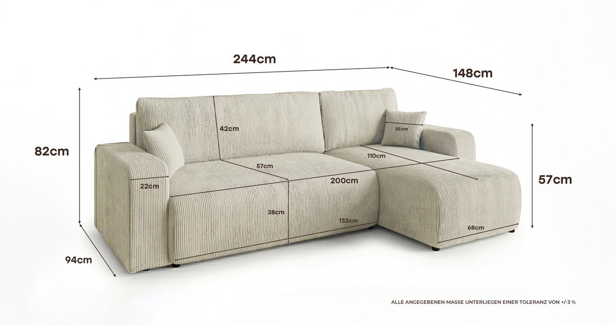 Canapé design Calva avec fonction couchage et pliage en Côtelé