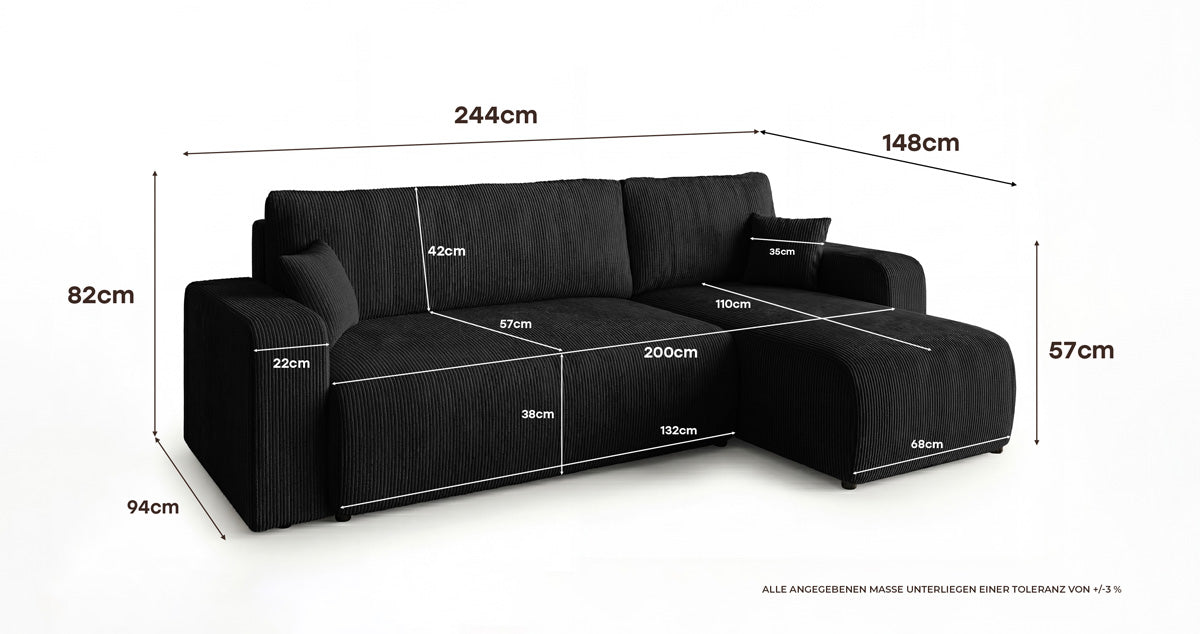 Canapé design Calva avec fonction couchage et pliage en Côtelé
