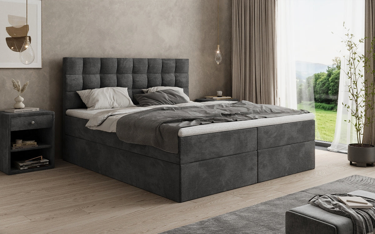 Lit boxspring Como en Côtelé avec rangement