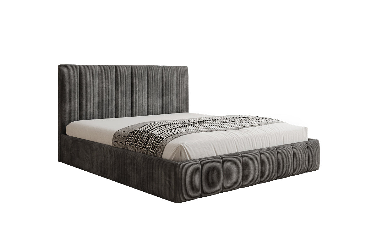 Lit rembourré design Mila en Côtelé avec espace de rangement