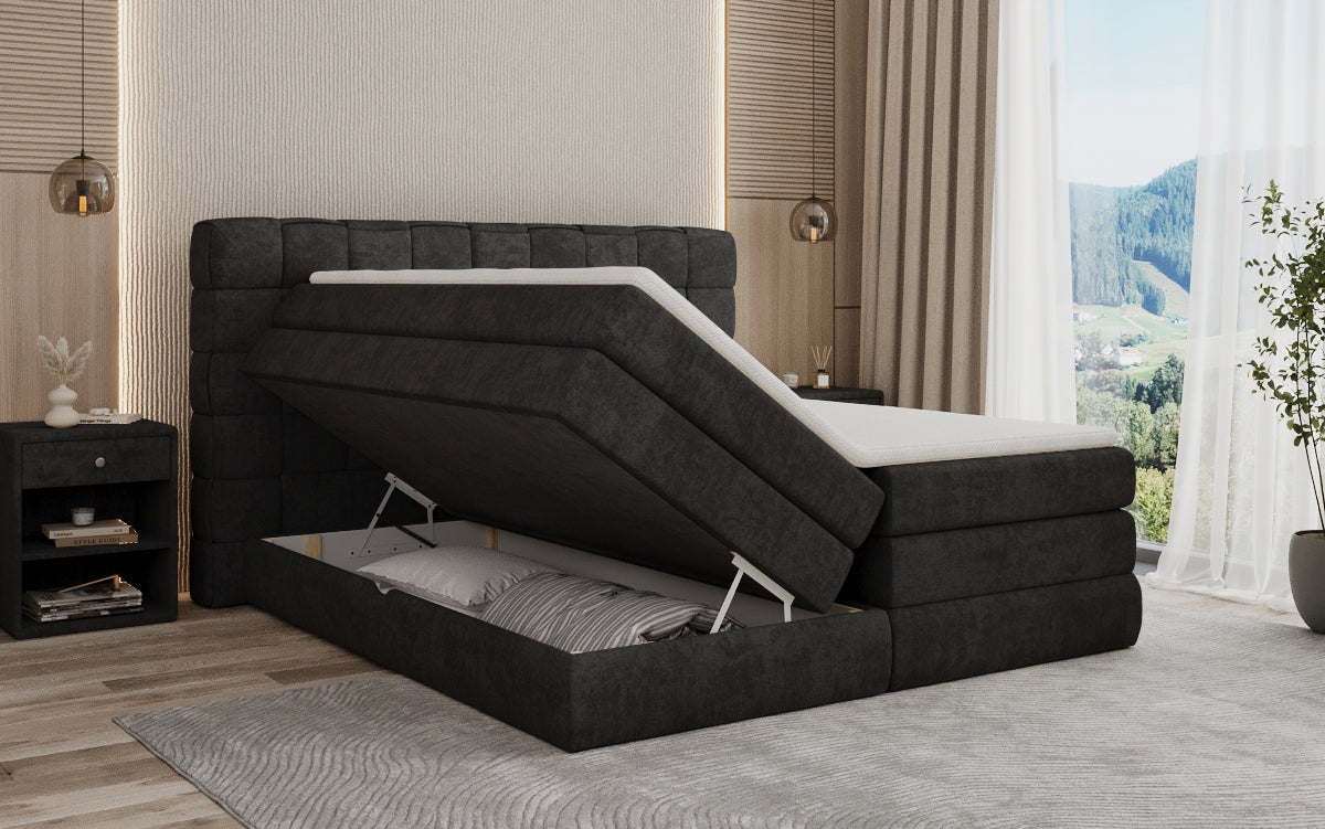 Lit boxspring Trama avec espace de rangement en Tissu