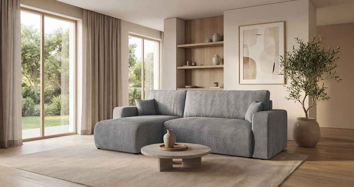Canapé design Calva avec fonction couchage et pliage en Côtelé