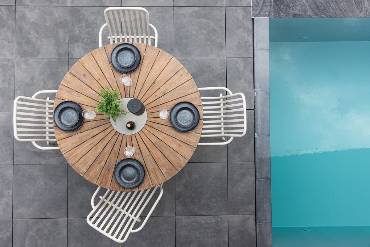 Table à manger de jardin Rose - Ø 140 cm en acacia brun