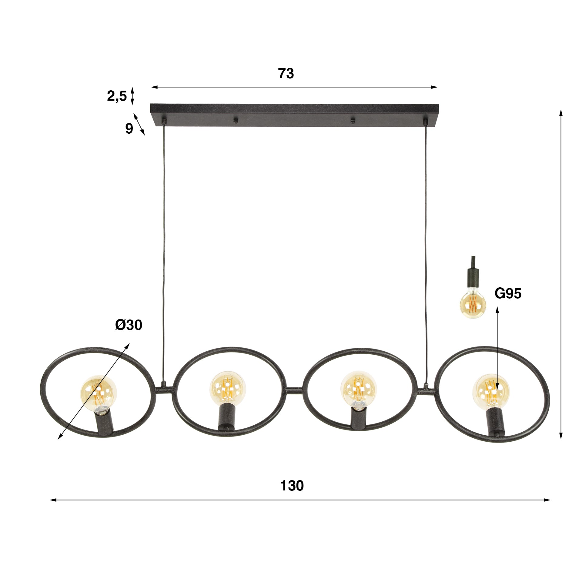Suspension « Orlina » – 4 luminaires en métal noir arctique au design Loop