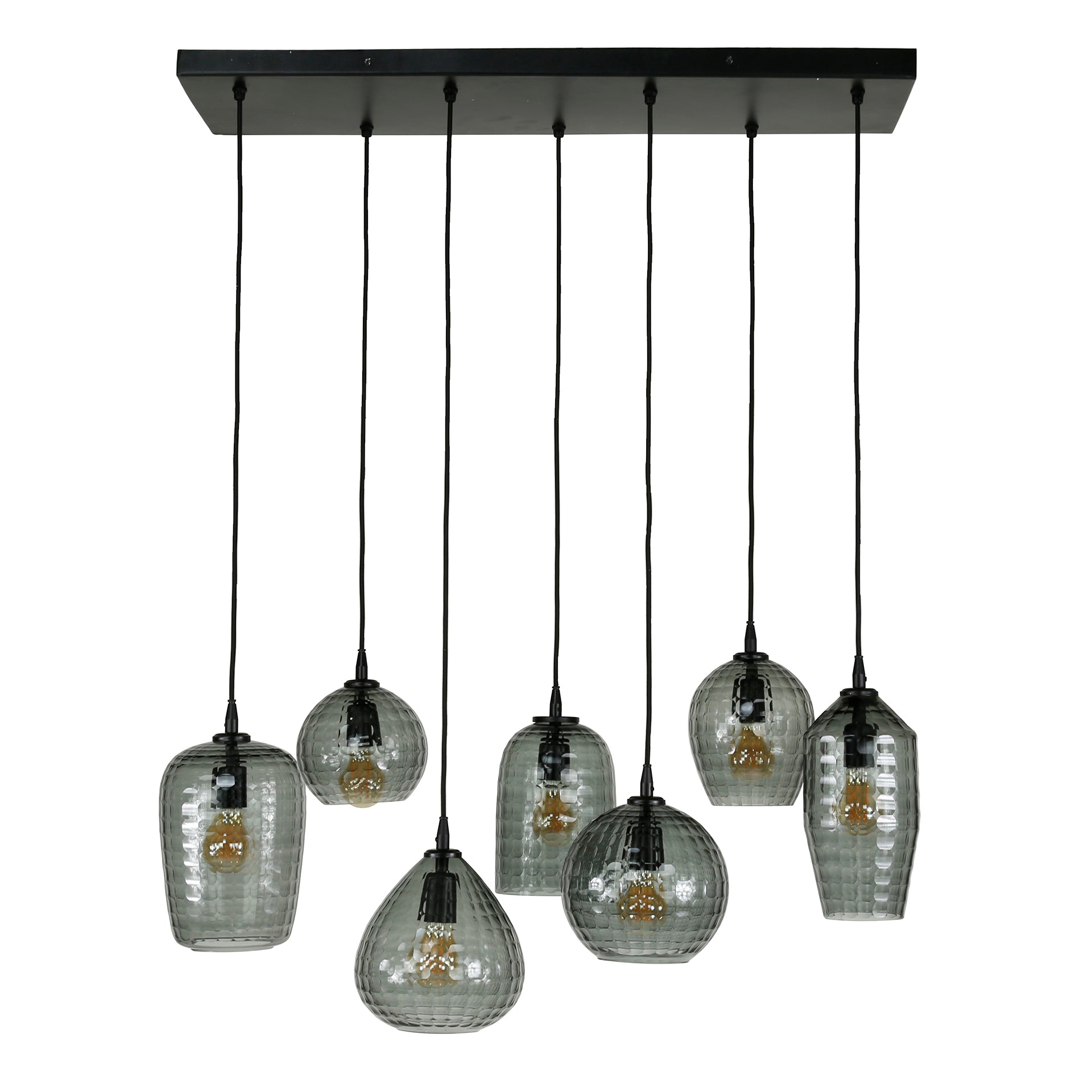 Suspension « Aurelia » – avec 7 lampes en design verre fumé et armature en métal