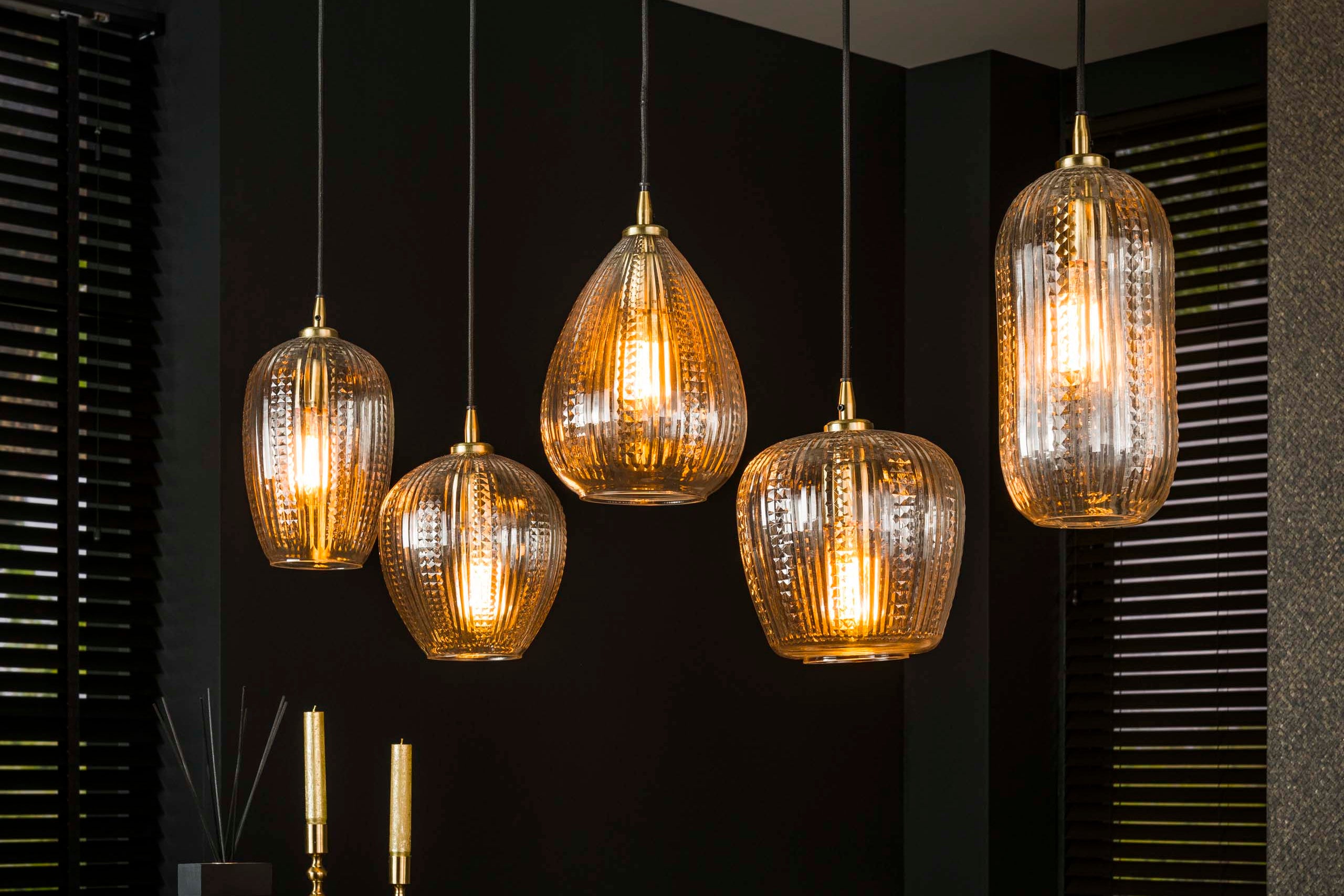 Suspension « Velutto » – en verre diamant fait main avec 5 lampes