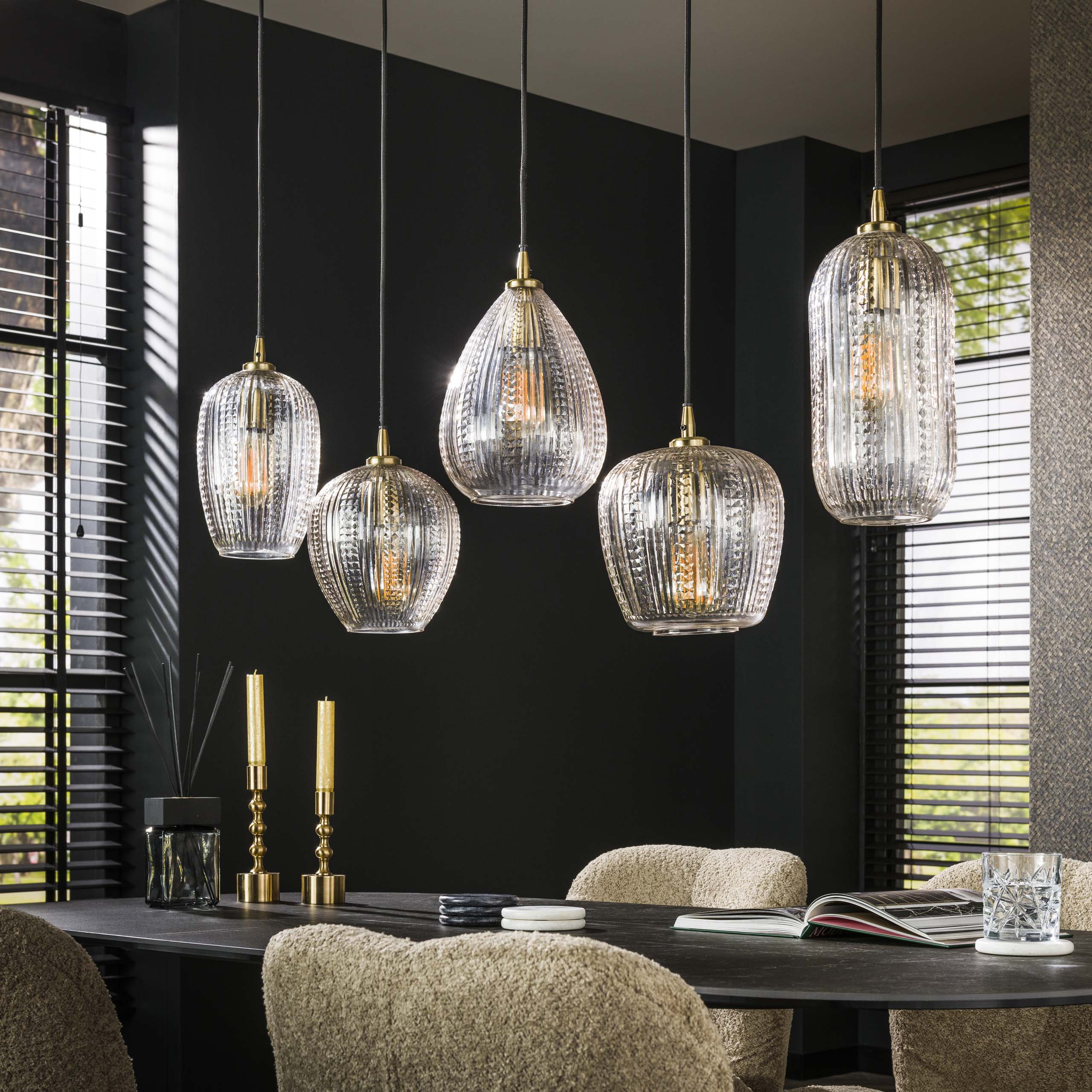Suspension « Velutto » – en verre diamant fait main avec 5 lampes