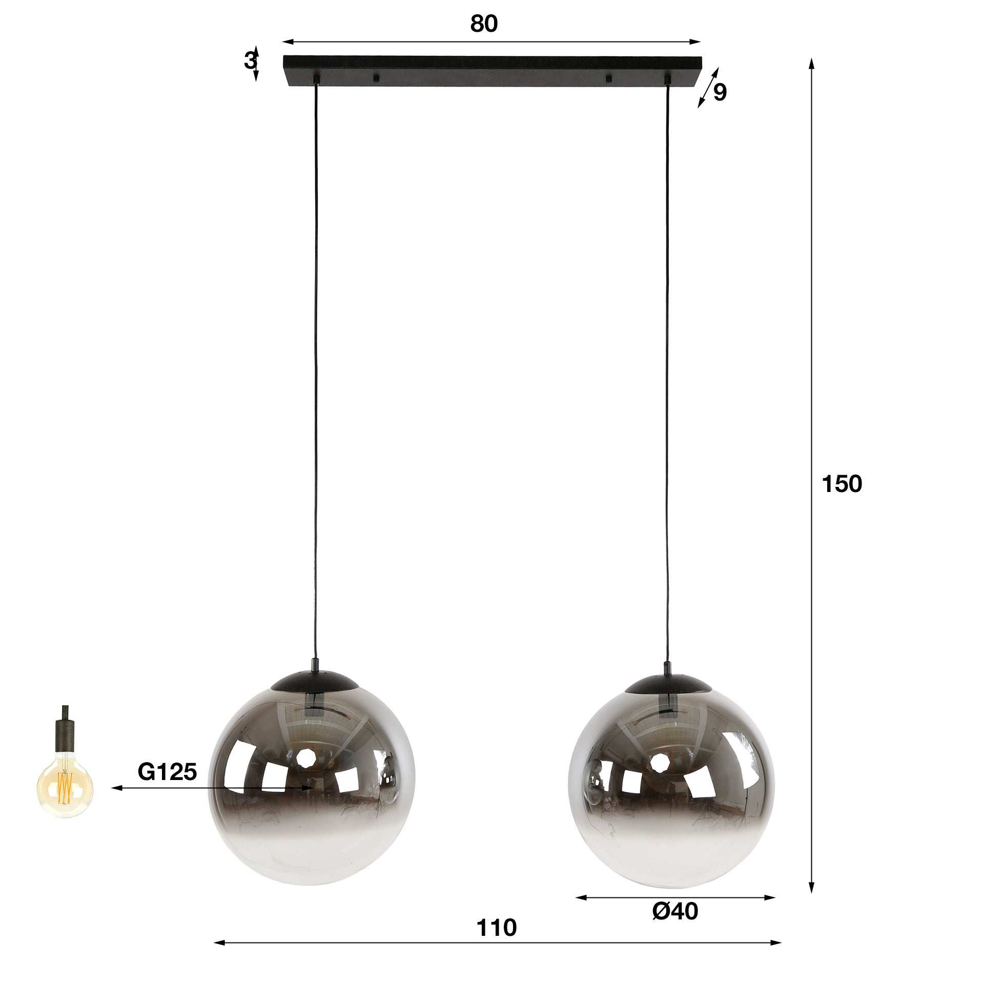 Suspension « Ceralis » – Verre fumé avec dégradé en design bulle