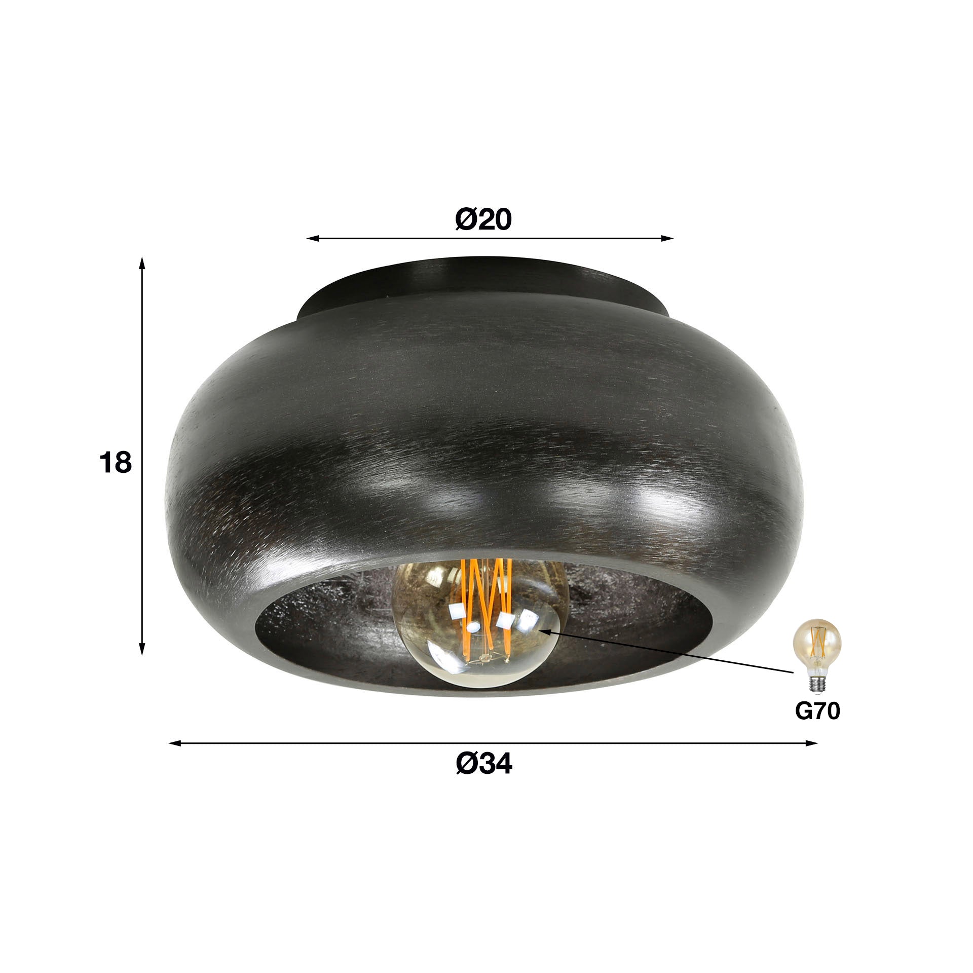 Plafonnier « Skylin » – Luminaire en métal finition nickel noir