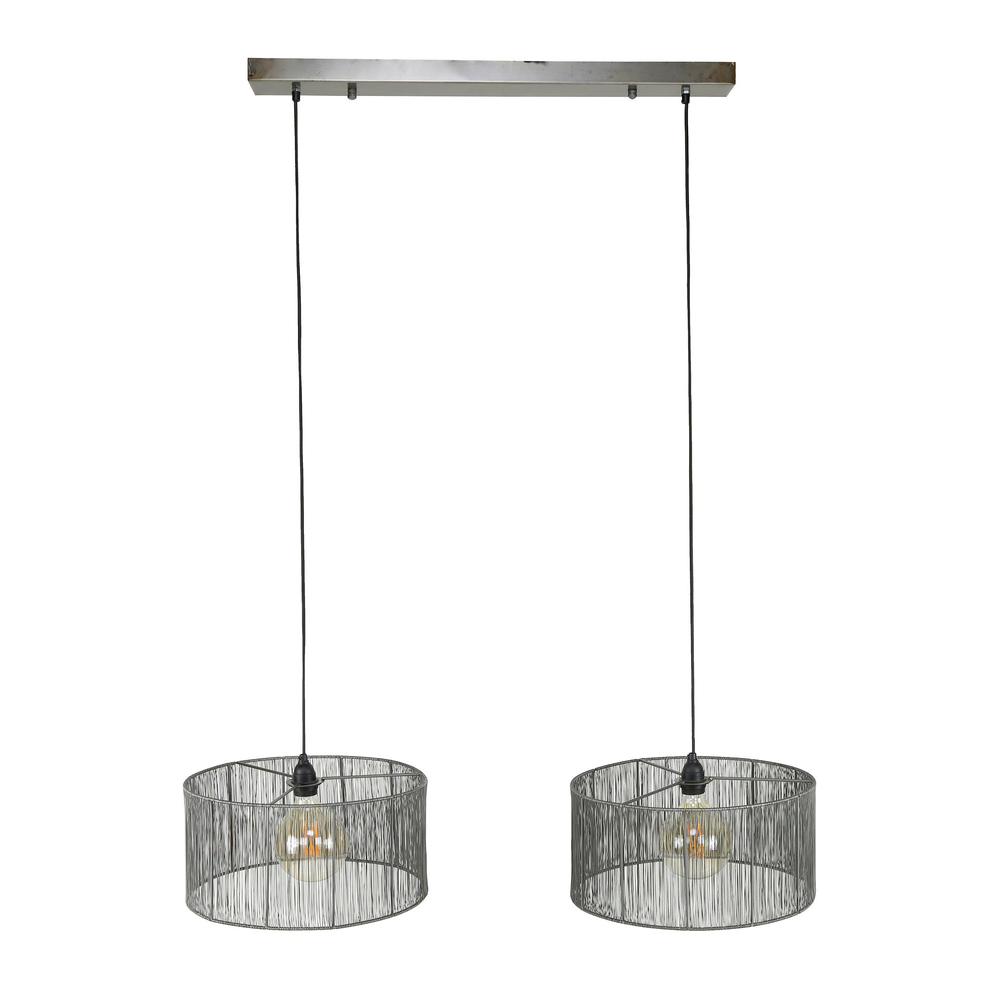 Pendelleuchte „Candela“ – 2 Leuchten mit geflochtenem Lampenschirm aus Schwarznickel