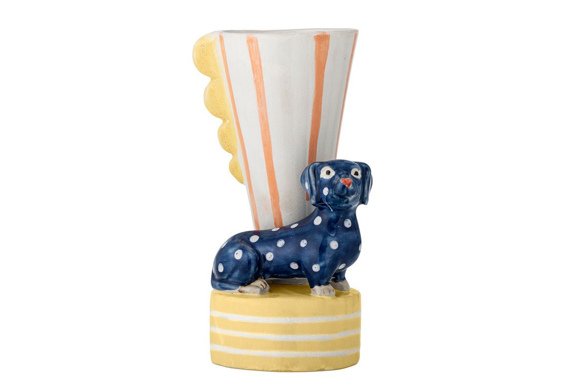Vase Dallie – vase en grès peint à la main avec motif de teckel