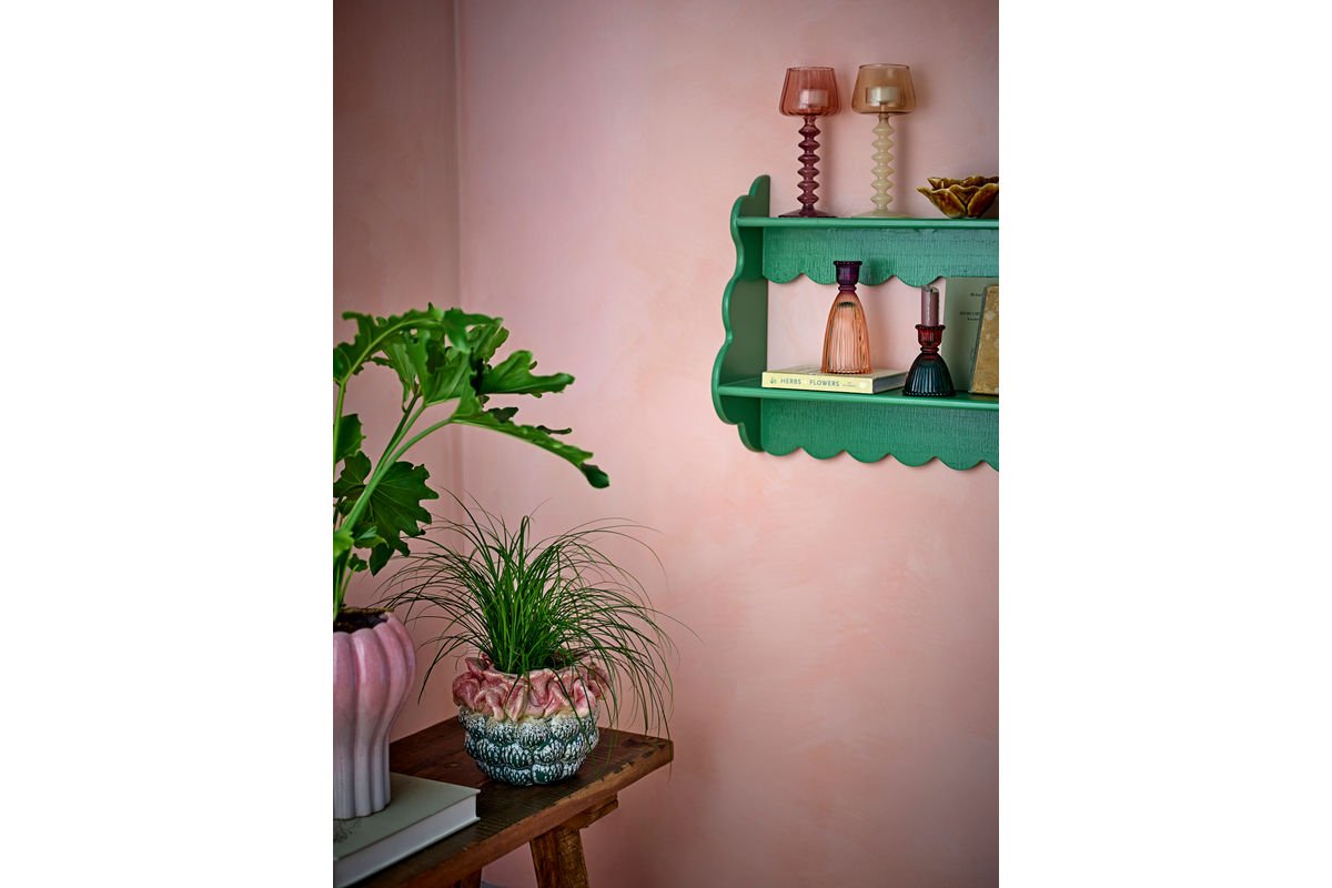 Étagère Afin – Étagère en bois laqué de couleur verte sobre