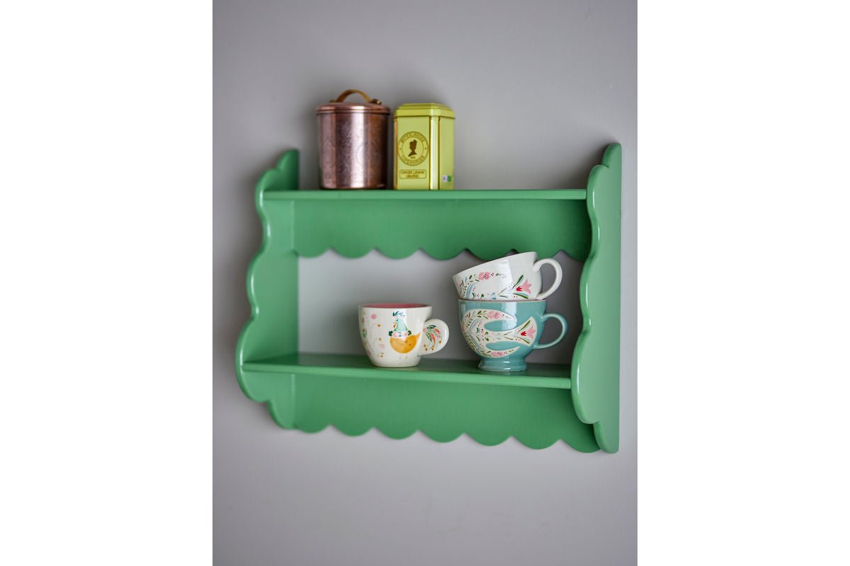 Étagère Afin – Étagère en bois laqué de couleur verte sobre