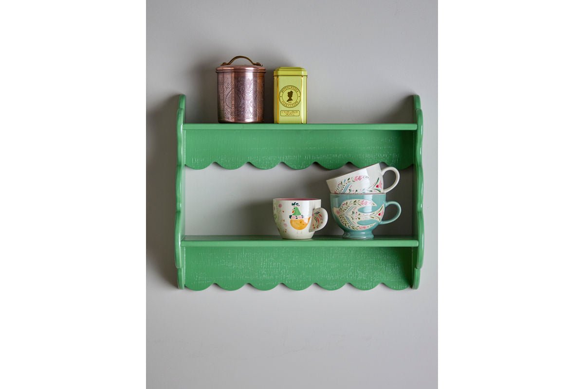 Étagère Afin – Étagère en bois laqué de couleur verte sobre