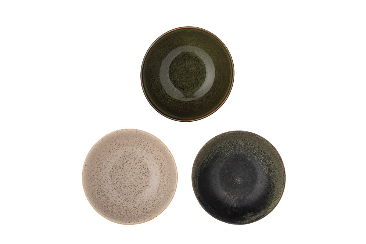 Bol Livia – en grès, lot de 3 en vert avec glaçure réactive
