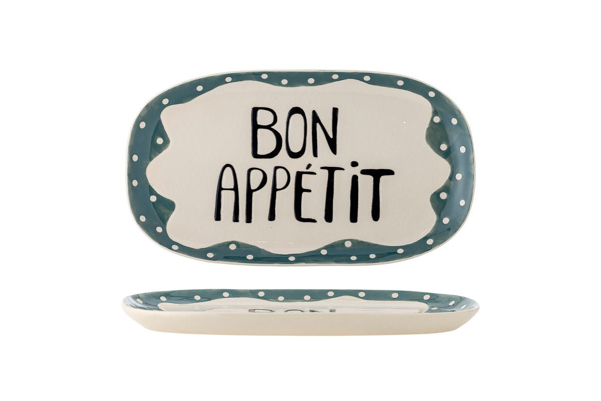 Servierplatte Sola – handbemalte Steingutplatte mit „Bon Appétit“-Detail