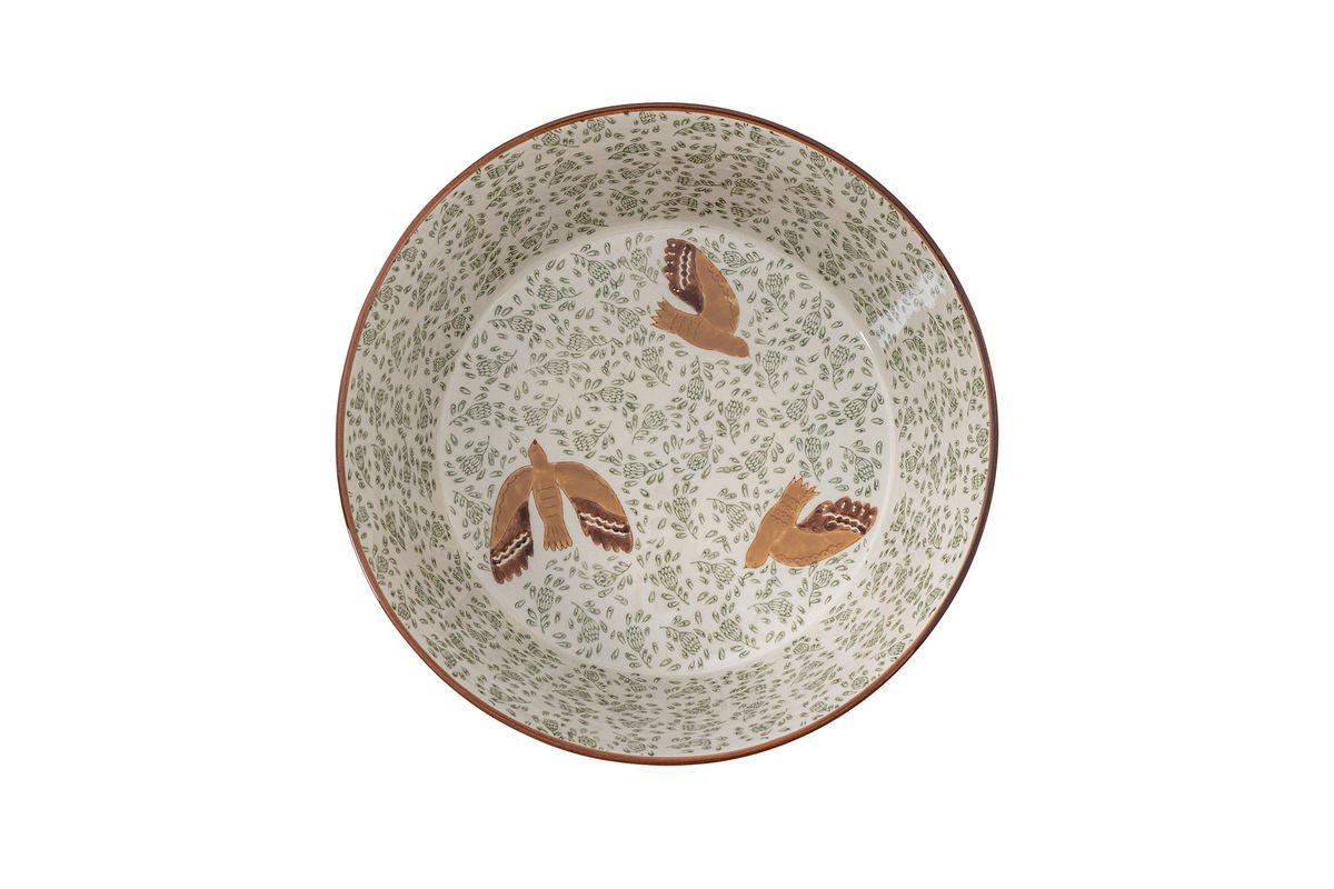 Bol Hania – bol en grès peint à la main en Vert avec motif d'oiseau