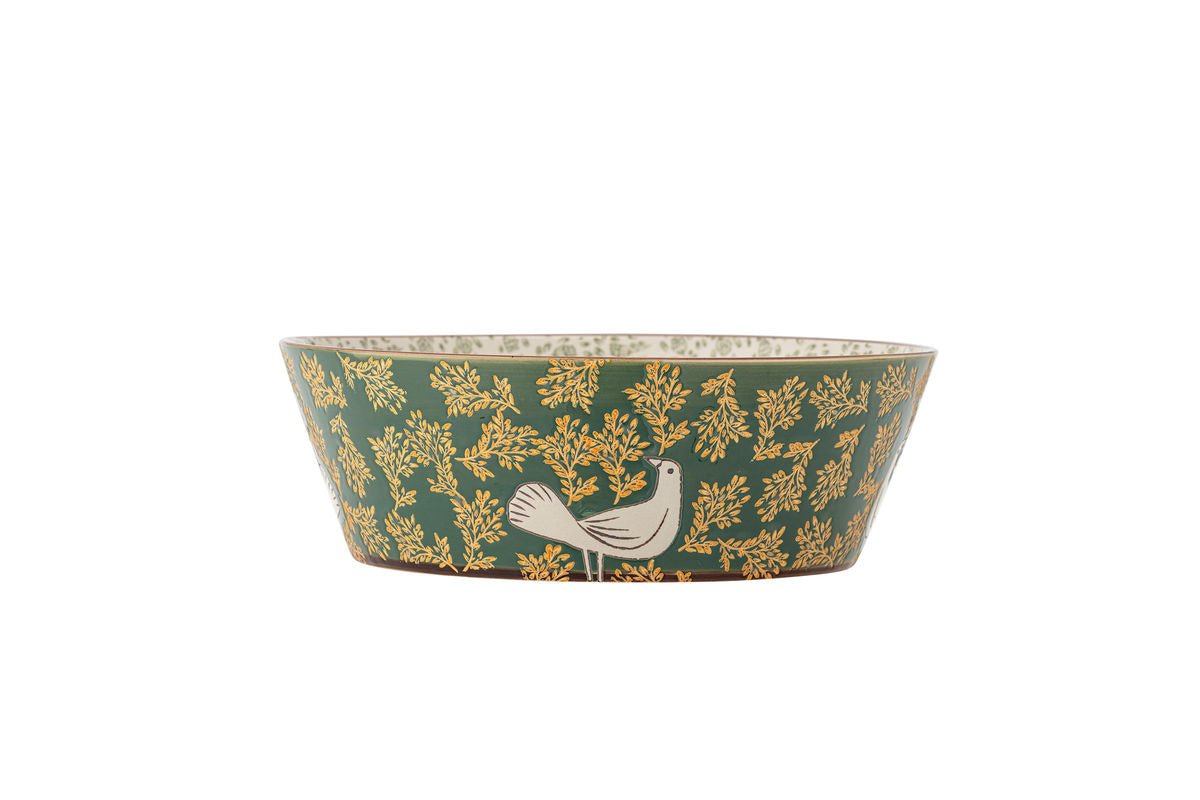 Bol Hania – bol en grès peint à la main en Vert avec motif d'oiseau